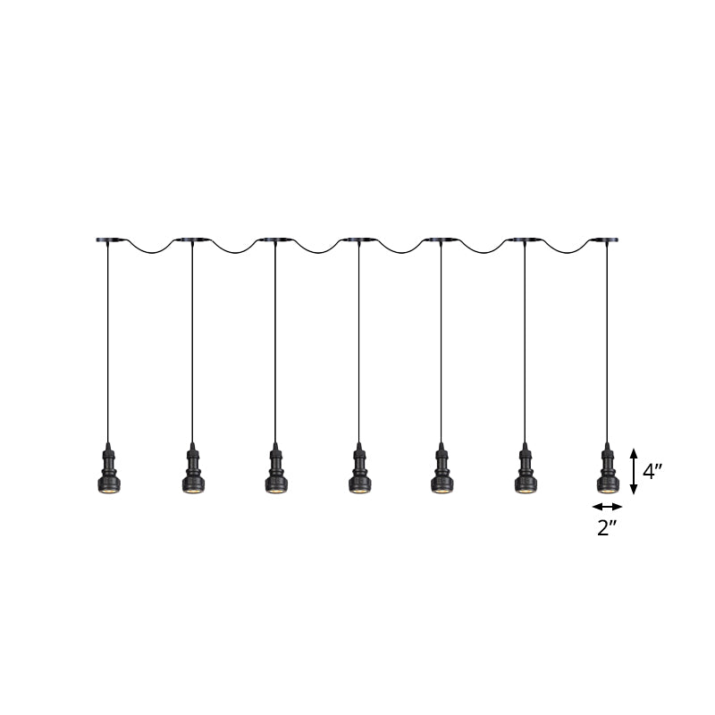 Plafonnier rustique en fer avec ampoules LED - Idéal pour les cafés - Finition noire, disponible en 3/5/7 têtes