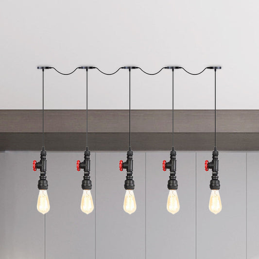 Industrial Iron Multi Pendant Light with Black Finish - 5/7 Bulbs Tandem Hanging Lamp