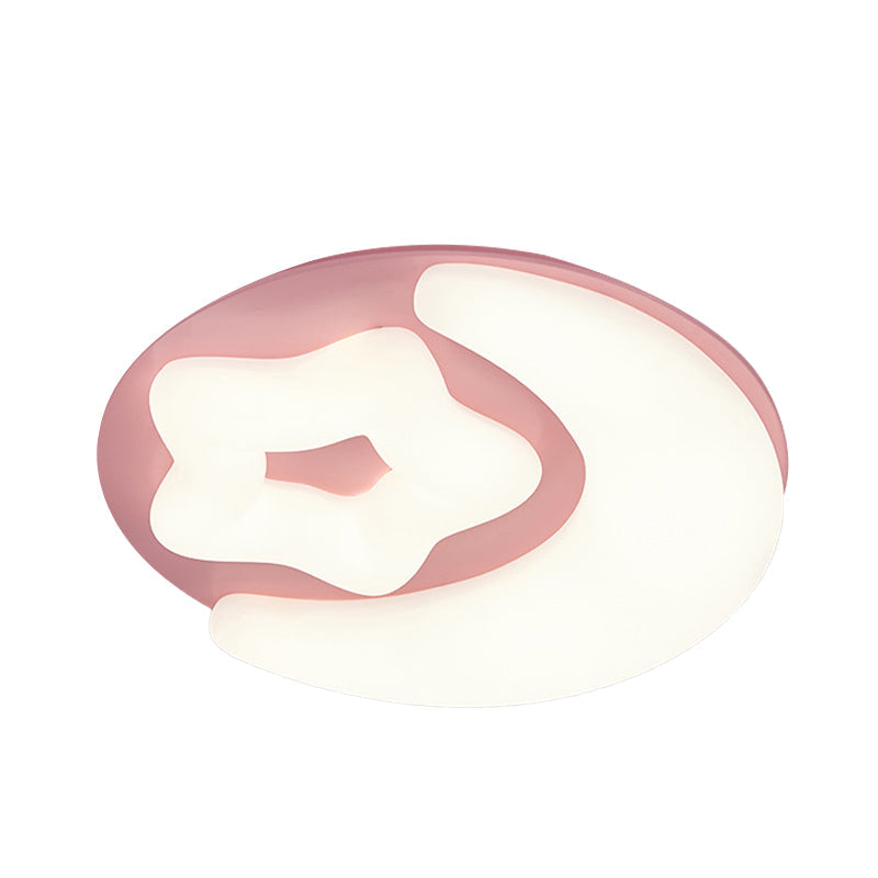 Minimalist Moon and Star Acrylic Flush Mount LED Ceiling Light in Pink/Green/Grey for Bedroom