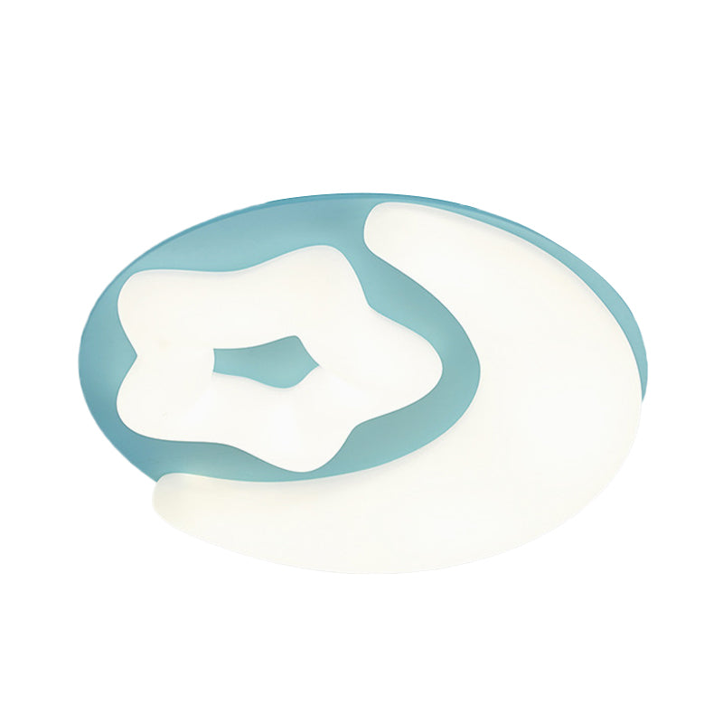 Minimalist Moon and Star Acrylic Flush Mount LED Ceiling Light in Pink/Green/Grey for Bedroom