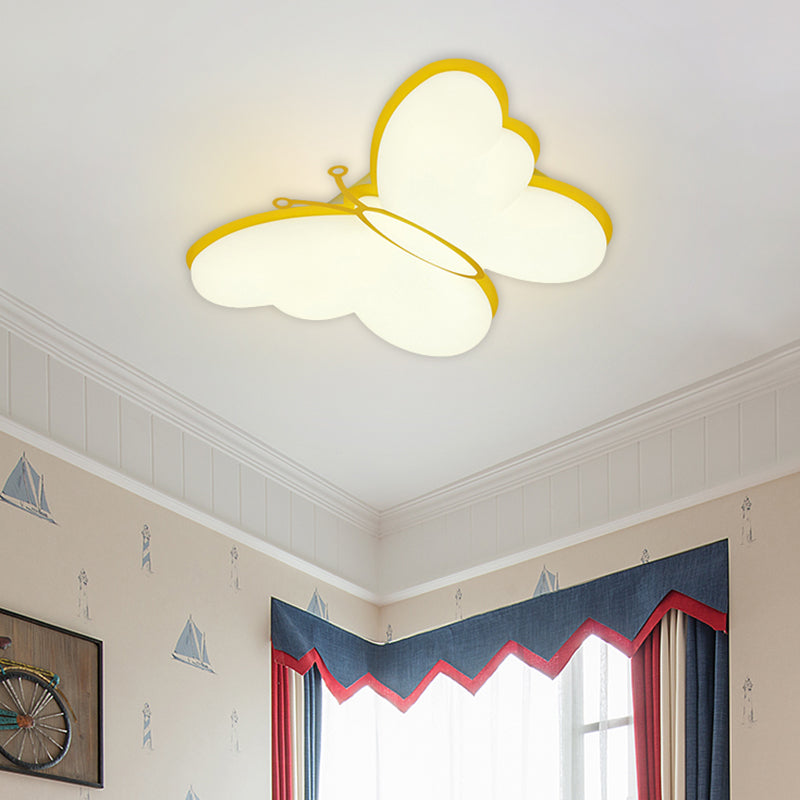 Contemporary LED Butterfly Ceiling Lamp for Bedroom - Acrylic Flush Mount in Yellow/Pink/Blue