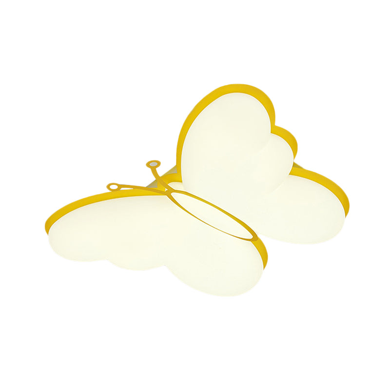 Contemporary LED Butterfly Ceiling Lamp for Bedroom - Acrylic Flush Mount in Yellow/Pink/Blue