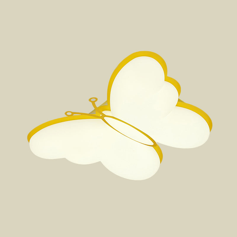 Contemporary LED Butterfly Ceiling Lamp for Bedroom - Acrylic Flush Mount in Yellow/Pink/Blue