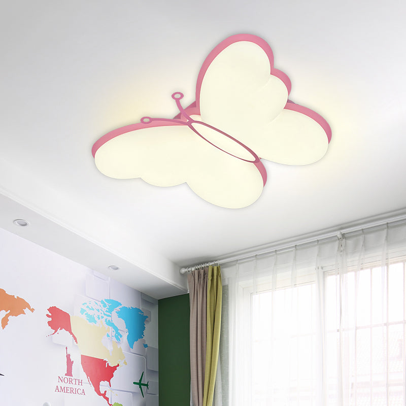 Contemporary LED Butterfly Ceiling Lamp for Bedroom - Acrylic Flush Mount in Yellow/Pink/Blue