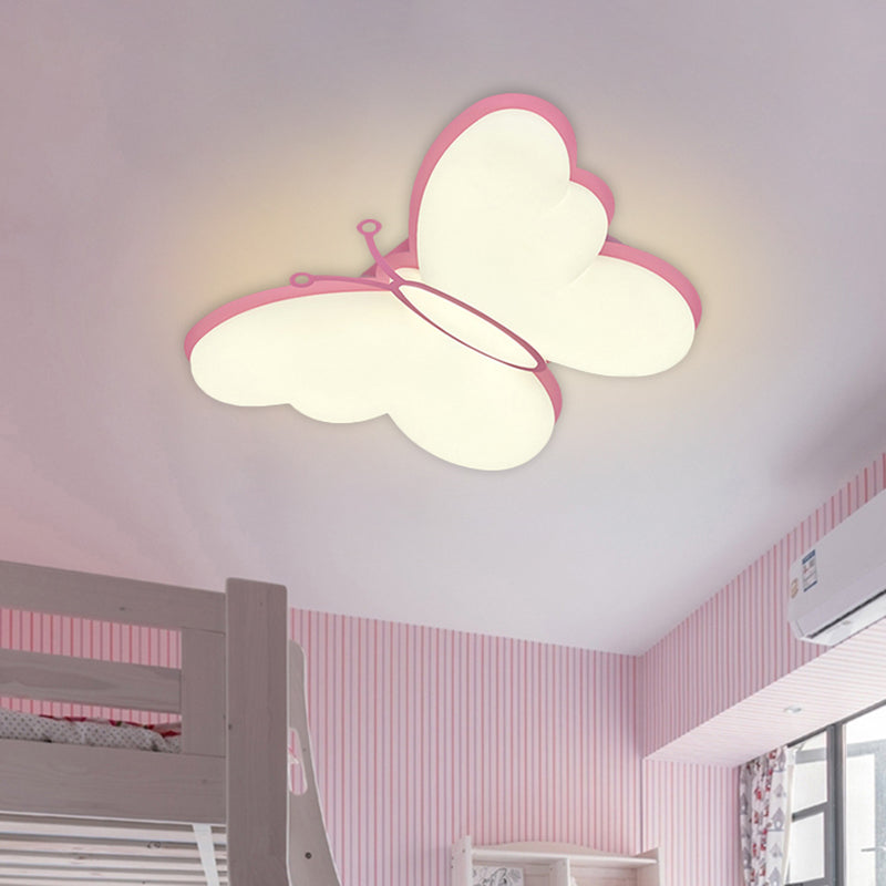 Contemporary LED Butterfly Ceiling Lamp for Bedroom - Acrylic Flush Mount in Yellow/Pink/Blue