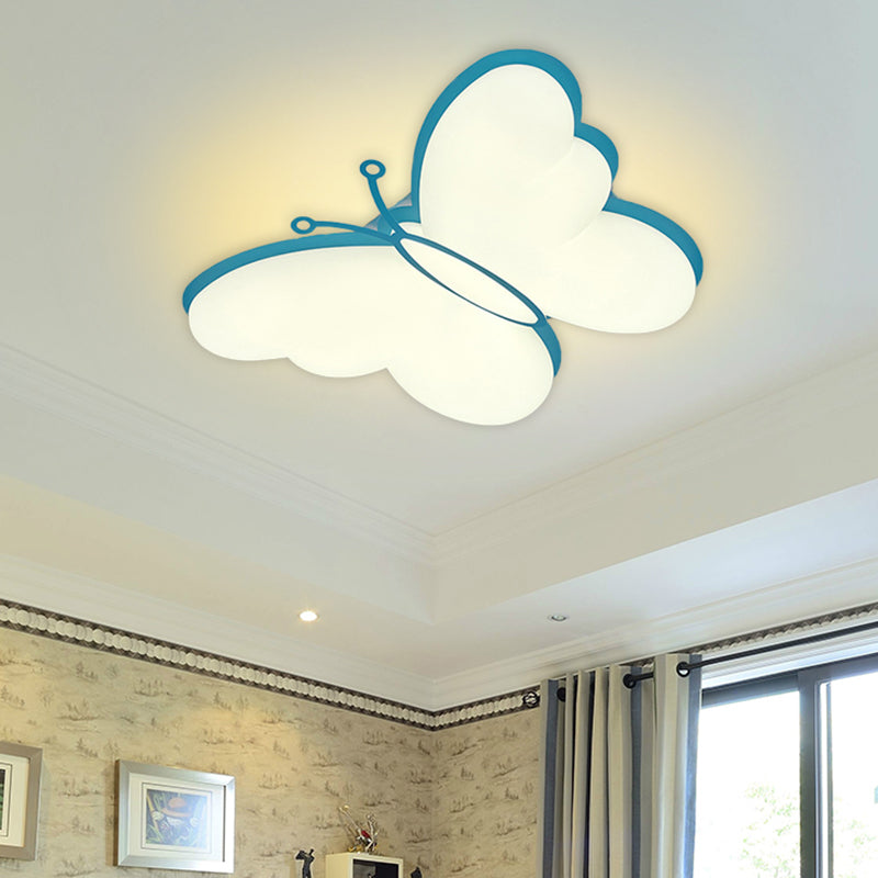 Contemporary LED Butterfly Ceiling Lamp for Bedroom - Acrylic Flush Mount in Yellow/Pink/Blue