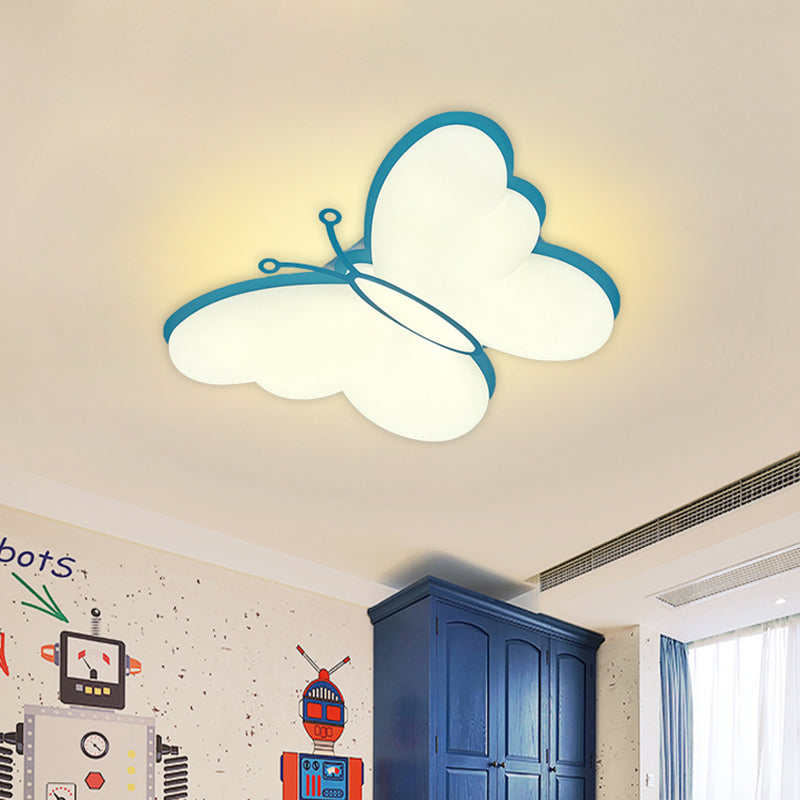 Contemporary LED Butterfly Ceiling Lamp for Bedroom - Acrylic Flush Mount in Yellow/Pink/Blue