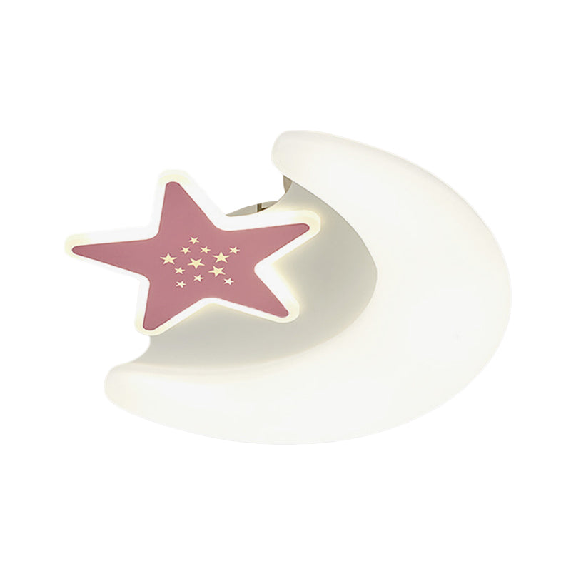 Kid's Moon and Star Flush Mount Acrylic LED Ceiling Light Fixture: Pink/Blue Finish for Bedroom