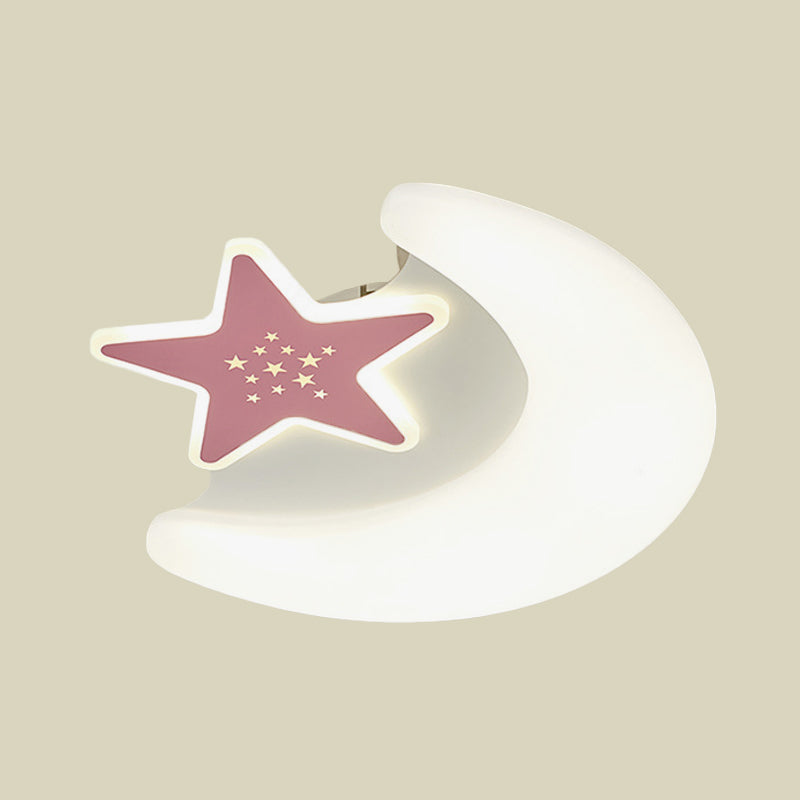 Kid's Moon and Star Flush Mount Acrylic LED Ceiling Light Fixture: Pink/Blue Finish for Bedroom