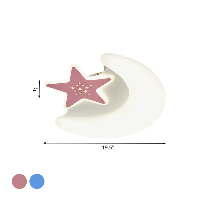 Kid's Moon and Star Flush Mount Acrylic LED Ceiling Light Fixture: Pink/Blue Finish for Bedroom