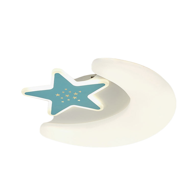 Kid's Moon and Star Flush Mount Acrylic LED Ceiling Light Fixture: Pink/Blue Finish for Bedroom