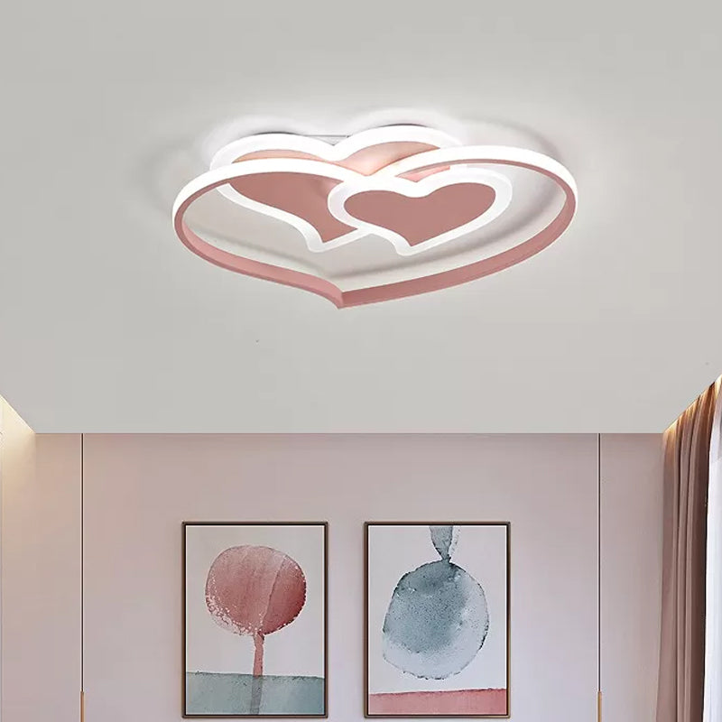 Modern LED Flush Mount Ceiling Light with Heart-Shaped Acrylic Shade - Black/White/Pink Finish for Bedrooms