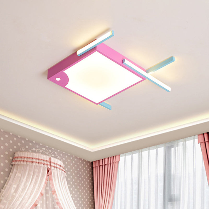 Pink Minimalist LED Ceiling Flush with Linear Design and White/Warm Light