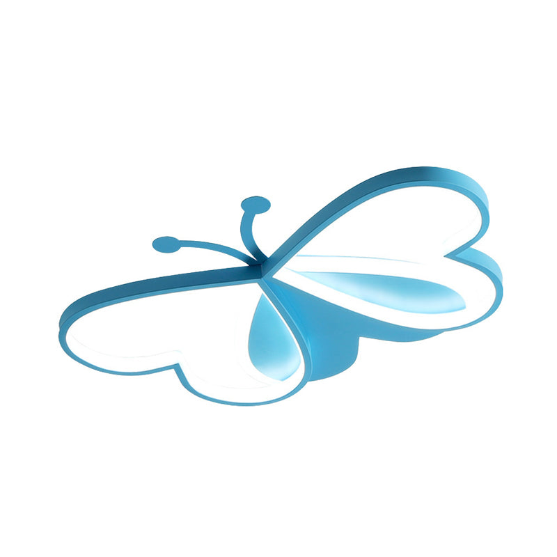 Butterfly LED Acrylic Flush Ceiling Light in Pink/Blue - Minimalistic Bedroom Flushmount Lighting