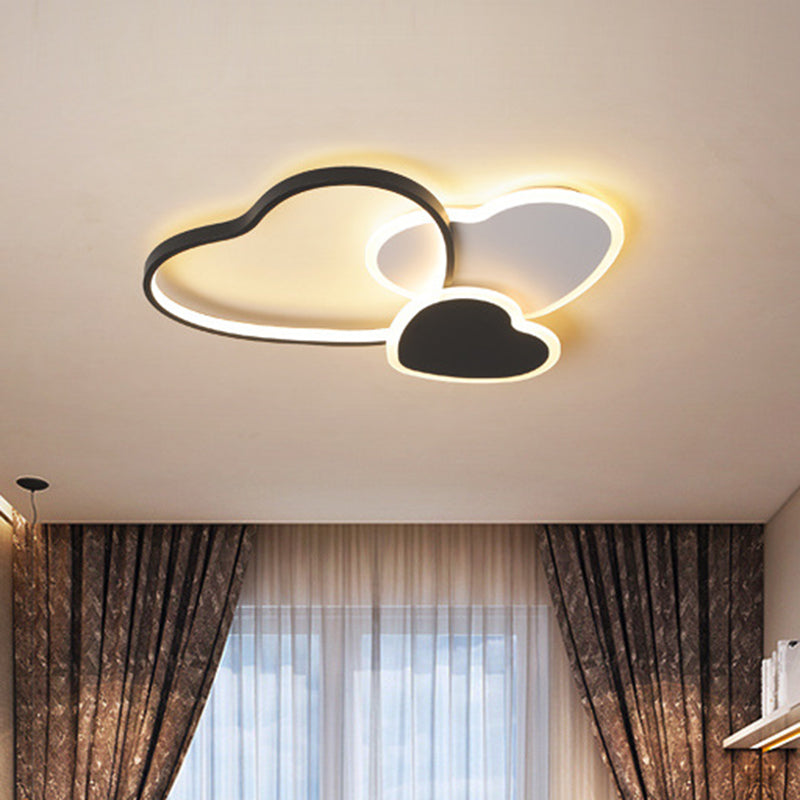 Modern Heart Design Black Ceiling Fixture: Acrylic LED Bedroom Flush Mount Spotlight - Warm/White Light