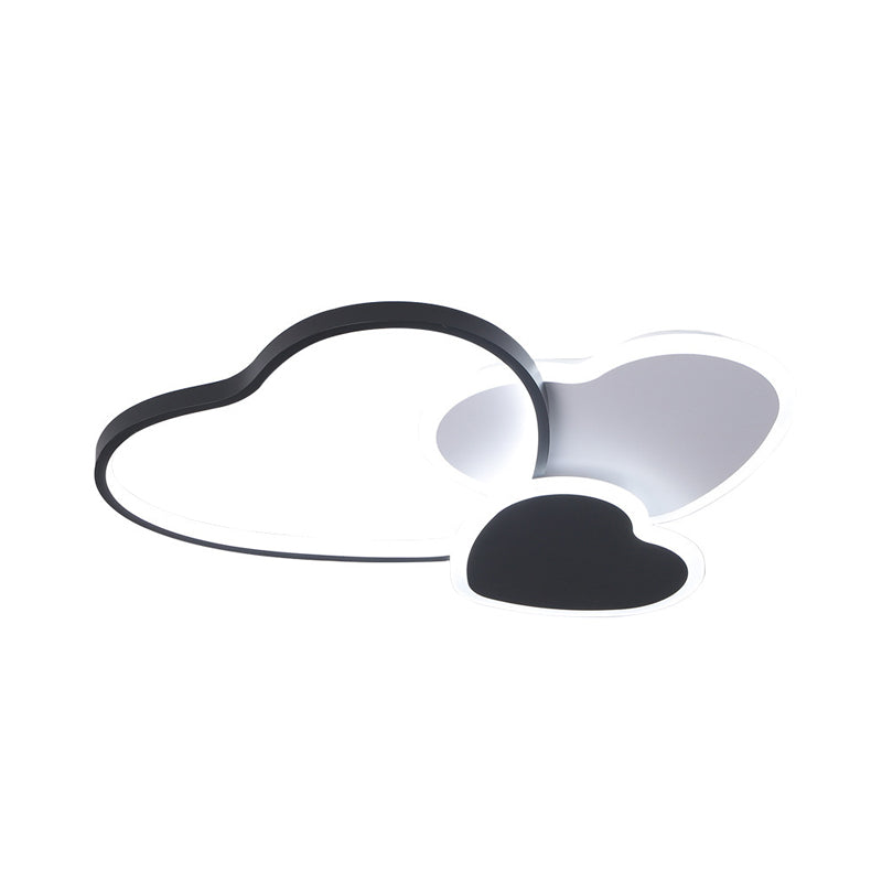 Modern Heart Design Black Ceiling Fixture: Acrylic LED Bedroom Flush Mount Spotlight - Warm/White Light