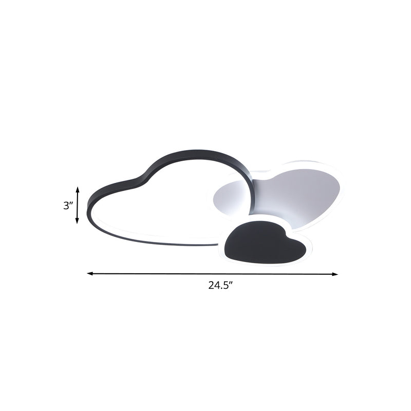 Modern Heart Design Black Ceiling Fixture: Acrylic LED Bedroom Flush Mount Spotlight - Warm/White Light