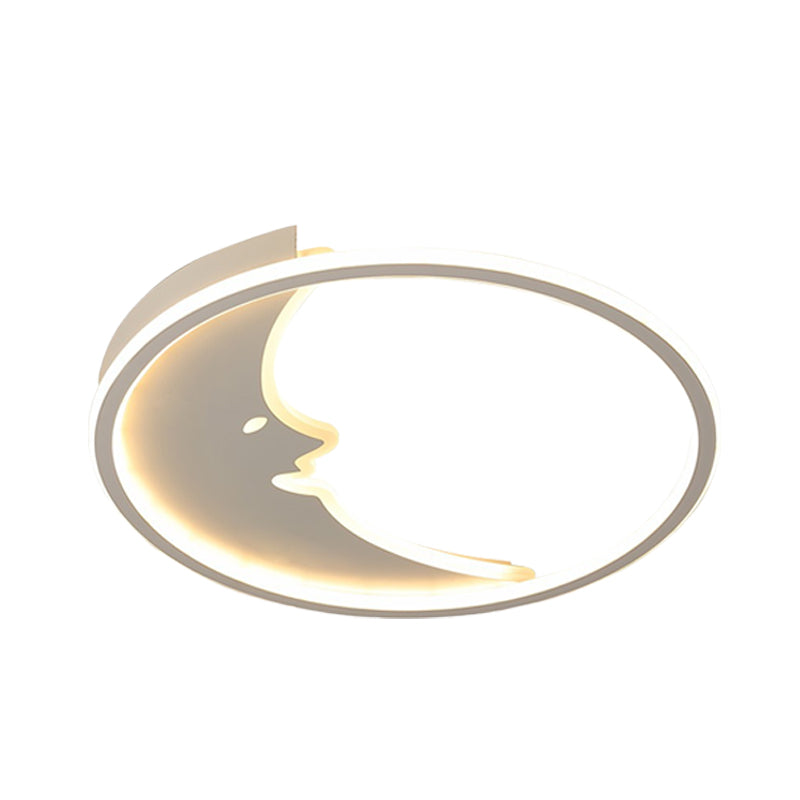 LED Cartoon White Ceiling Lamp with Moon Acrylic Shade - Warm/White Light - Bedroom Flush Mount