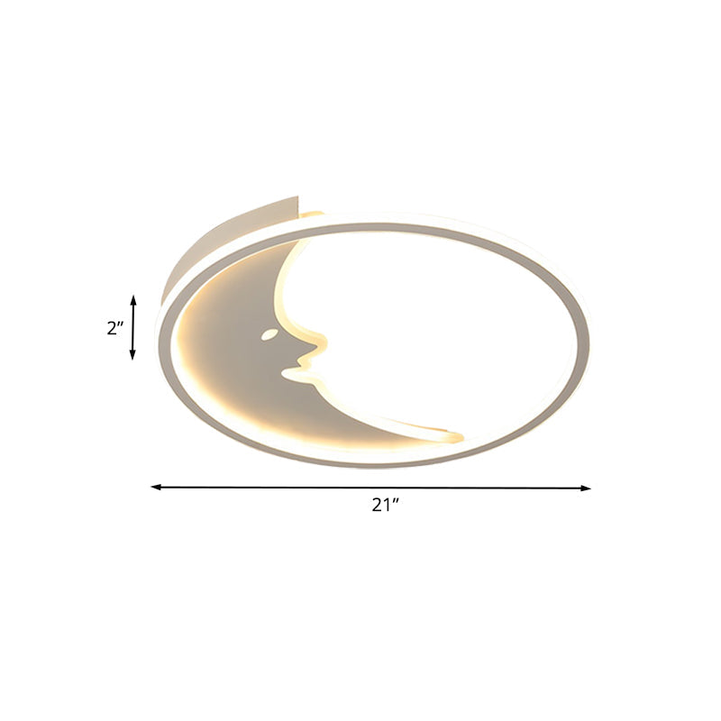 LED Cartoon White Ceiling Lamp with Moon Acrylic Shade - Warm/White Light - Bedroom Flush Mount