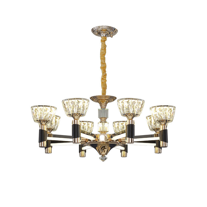 Modern Black and Gold LED Chandelier - Elegant Suspension Light with Crystal Rectangle Design (6/8 Lights)