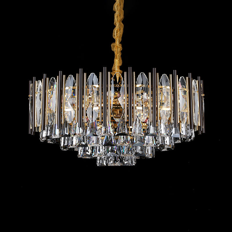 Lustre à pendentif conique en cristal moderne - Lampe suspendue de salon noire transparente à 7 lumières