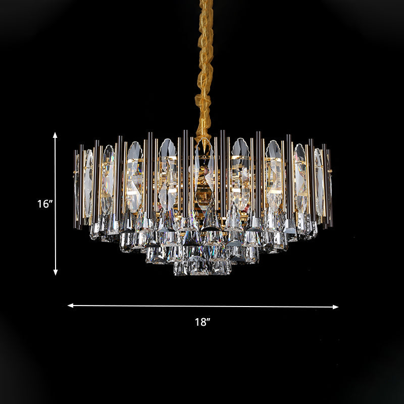 Lustre à pendentif conique en cristal moderne - Lampe suspendue de salon noire transparente à 7 lumières