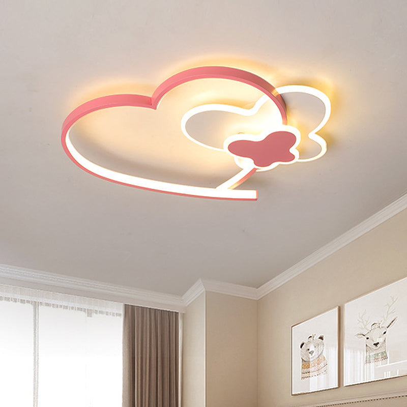 Minimalistic Pink LED Flushmount Ceiling Light with Loving Heart Frame - Bedroom Lighting Fixture