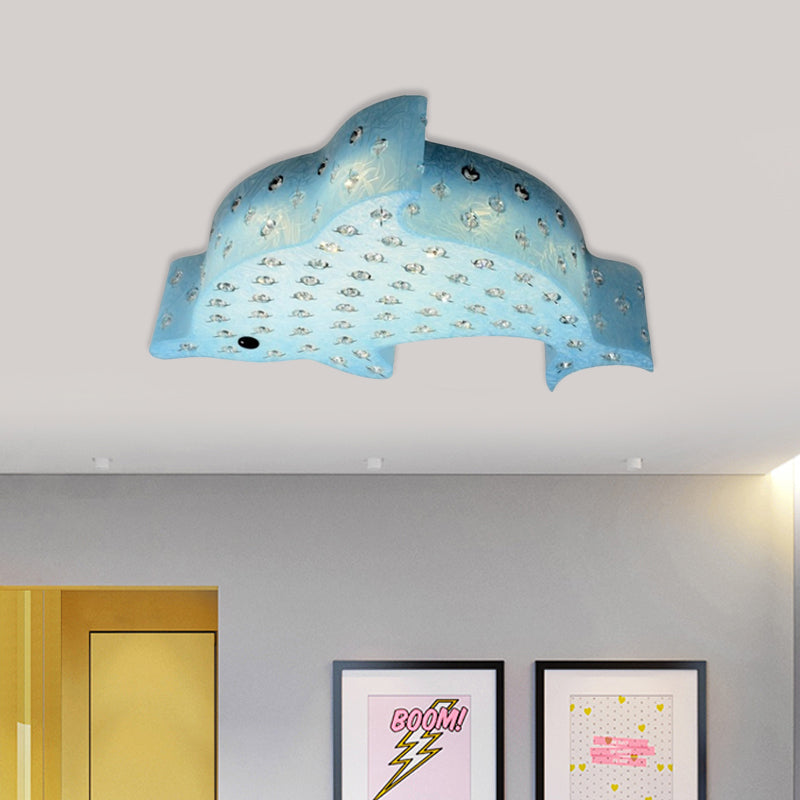 Modern Flush Mount Pendant Light - Fish Shaped Acrylic Led Ceiling Lamp With Crystal Decoration