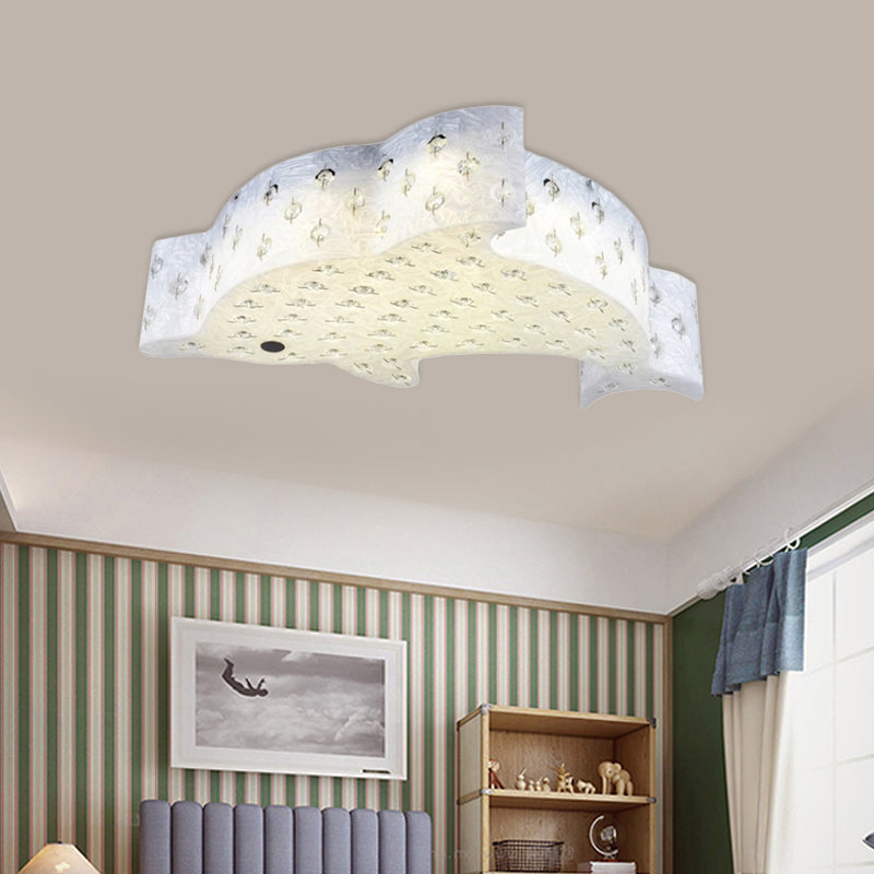 Modern Flush Mount Pendant Light - Fish Shaped Acrylic Led Ceiling Lamp With Crystal Decoration