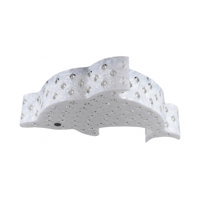 Modern Flush Mount Pendant Light - Fish Shaped Acrylic Led Ceiling Lamp With Crystal Decoration