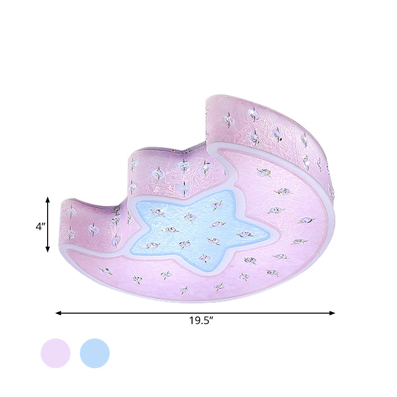 Modernist LED Moon and Star Flush Mount Pendant: Acrylic Blue/Pink Ceiling Lighting with Crystal Deco for Bedroom