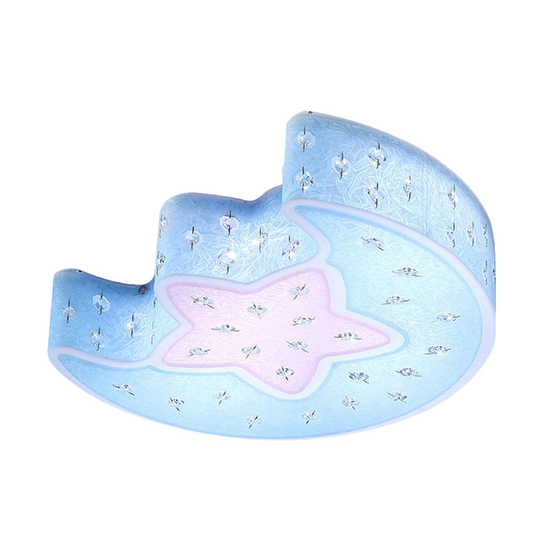 Modernist LED Moon and Star Flush Mount Pendant: Acrylic Blue/Pink Ceiling Lighting with Crystal Deco for Bedroom