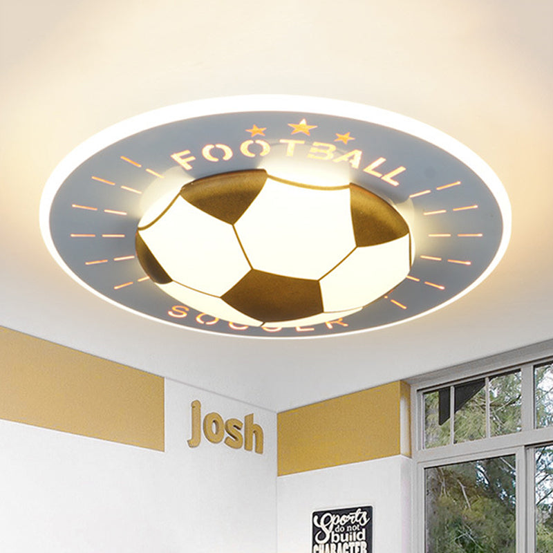 Modern Football LED Flush Mount Light Fixture in White/Blue for Bedrooms