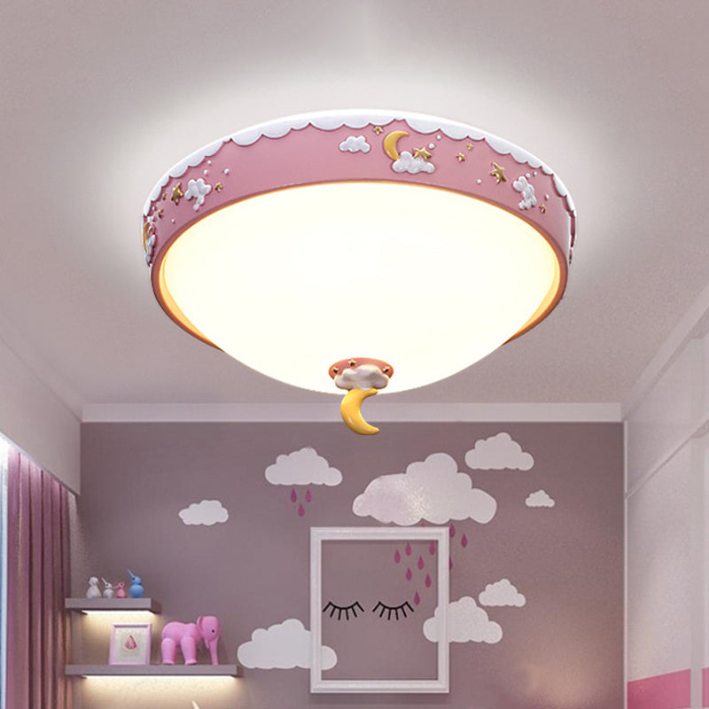 Contemporary Pink/Blue Cloud Pattern LED Ceiling Flush Mount with Moon and Star Design - Acrylic Waterdrop Flush Light