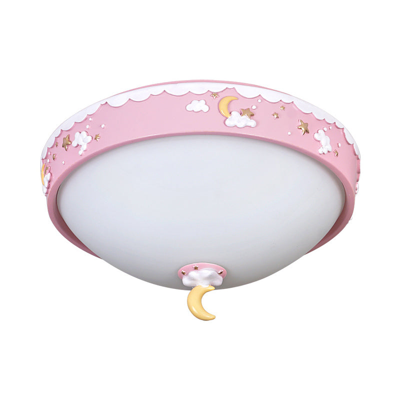 Contemporary Pink/Blue Cloud Pattern LED Ceiling Flush Mount with Moon and Star Design - Acrylic Waterdrop Flush Light