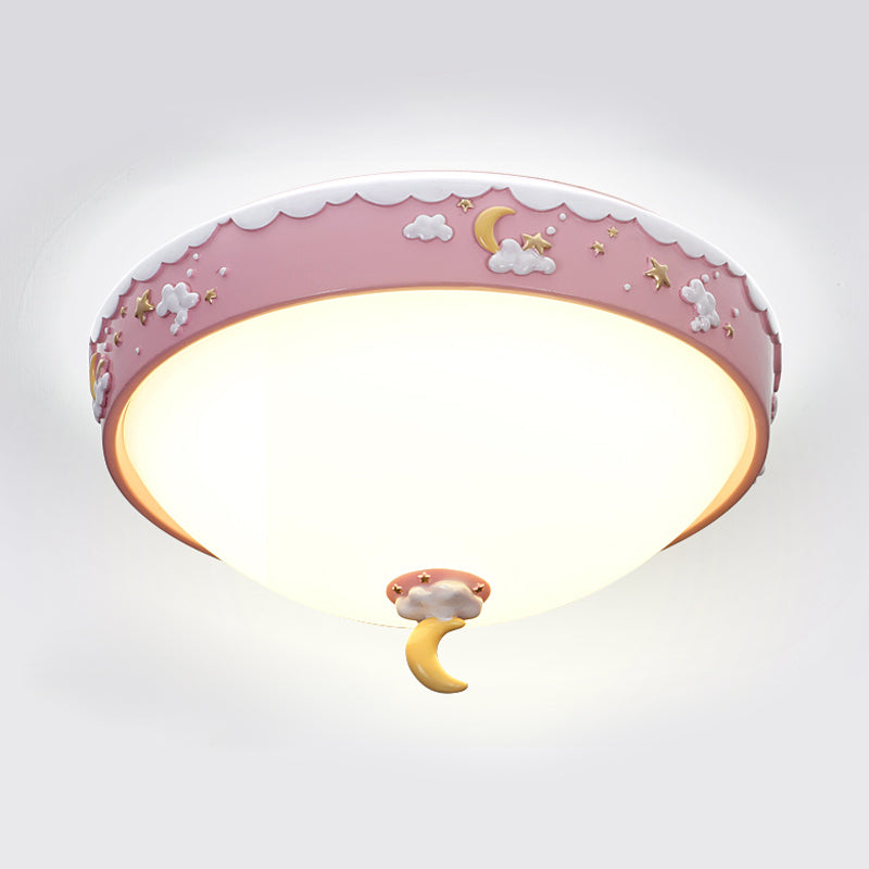 Contemporary Pink/Blue Cloud Pattern LED Ceiling Flush Mount with Moon and Star Design - Acrylic Waterdrop Flush Light
