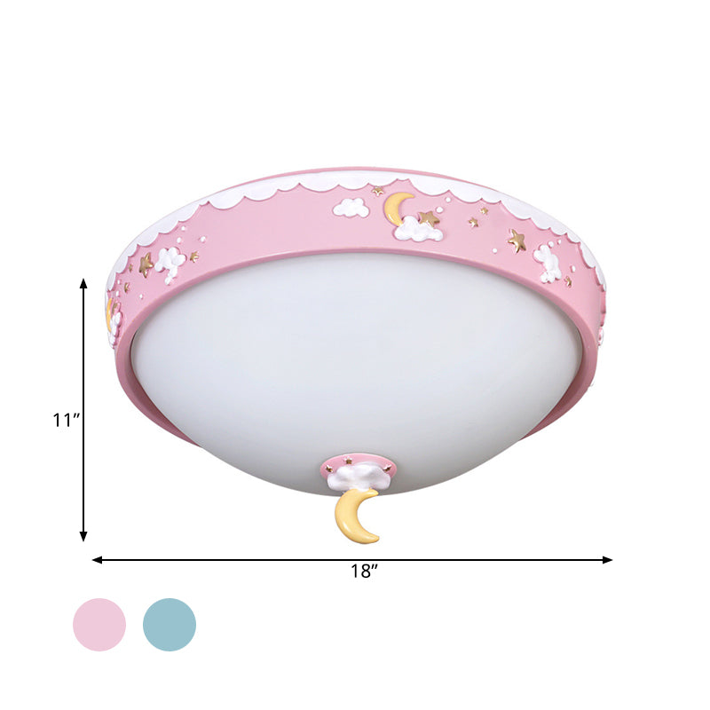 Contemporary Pink/Blue Cloud Pattern LED Ceiling Flush Mount with Moon and Star Design - Acrylic Waterdrop Flush Light