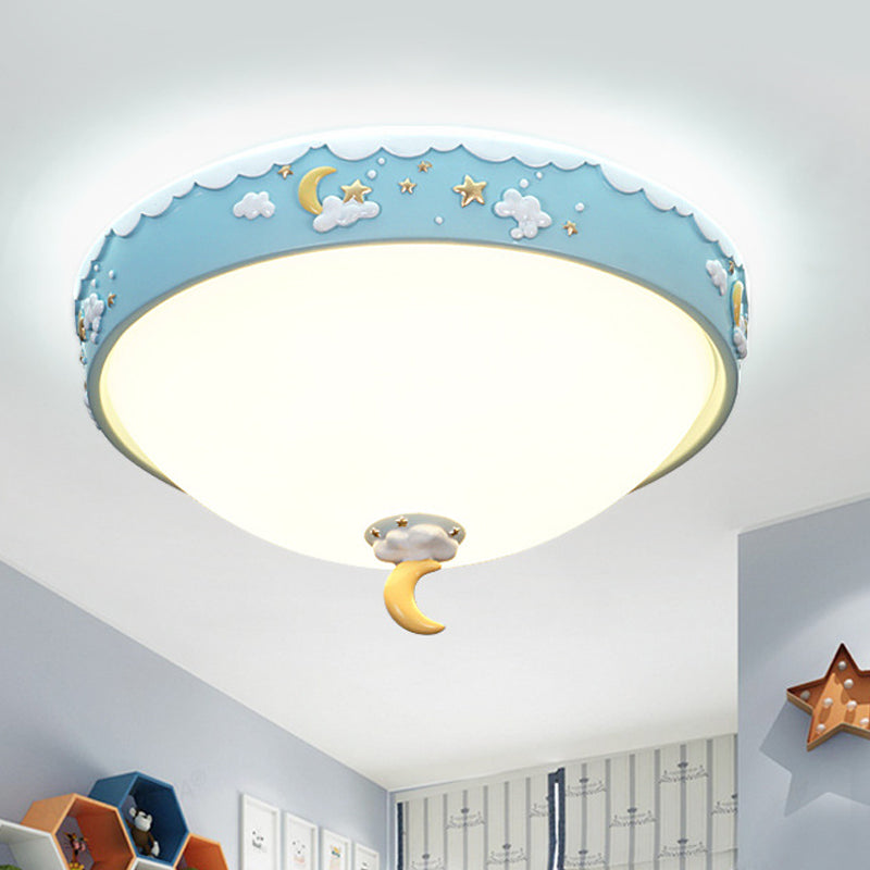 Contemporary Pink/Blue Cloud Pattern LED Ceiling Flush Mount with Moon and Star Design - Acrylic Waterdrop Flush Light