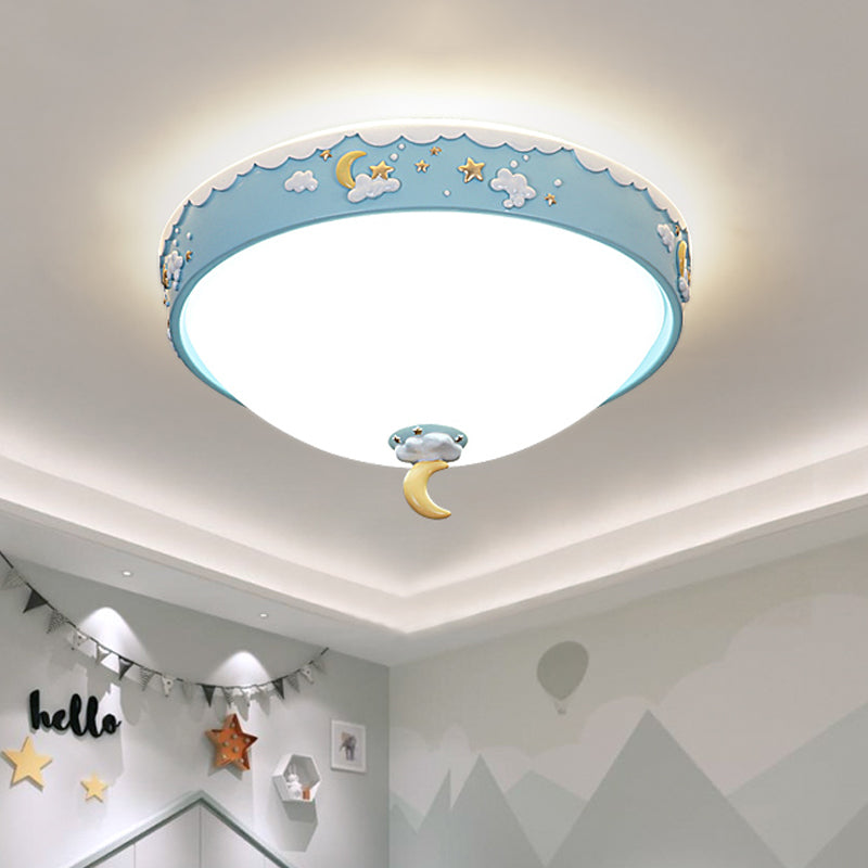 Contemporary Pink/Blue Cloud Pattern LED Ceiling Flush Mount with Moon and Star Design - Acrylic Waterdrop Flush Light