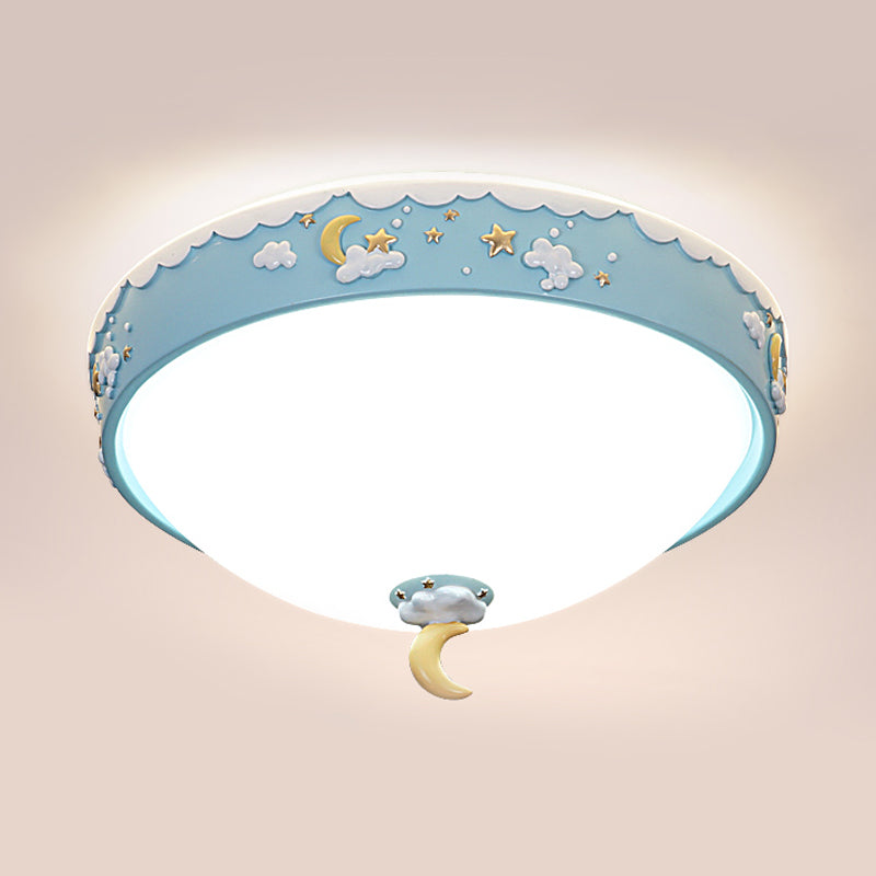 Contemporary Pink/Blue Cloud Pattern LED Ceiling Flush Mount with Moon and Star Design - Acrylic Waterdrop Flush Light