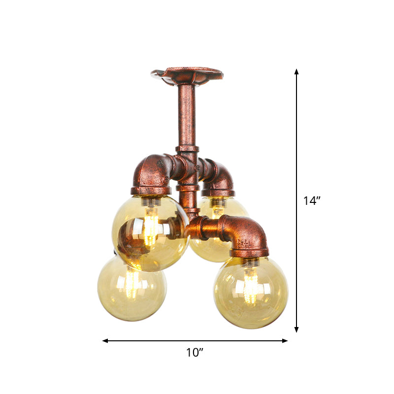 Plafonnier LED semi-monté en cuivre avec verre ambré - Farmhouse Global Design