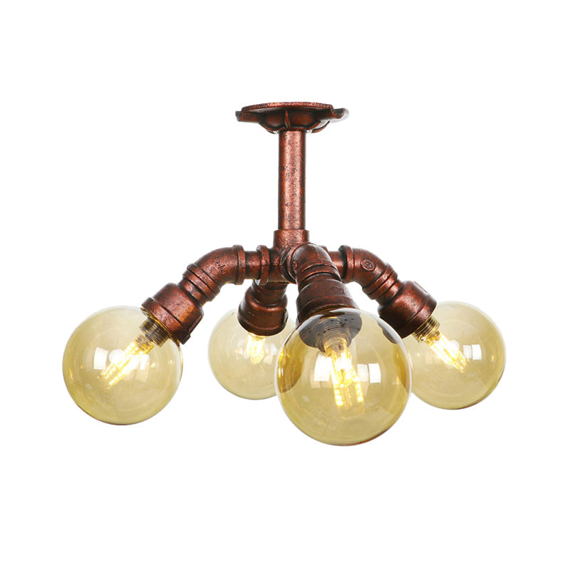 Plafonnier LED semi-monté en cuivre avec verre ambré - Farmhouse Global Design