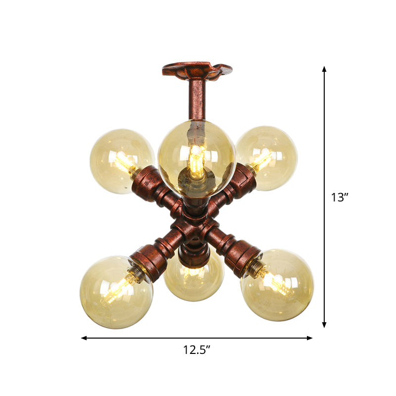 Plafonnier LED semi-monté en cuivre avec verre ambré - Farmhouse Global Design
