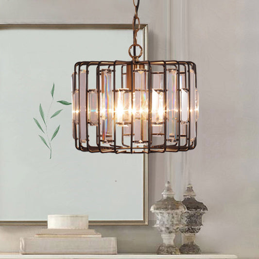 Suspension en laiton à 1 lumière avec accents en cristal - Suspension de plafond rustique de 11"/13" de large pour le salon