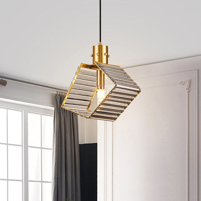 Lampe à suspension en cristal prismatique - Lampe suspendue en laiton du milieu du siècle pour tables à manger