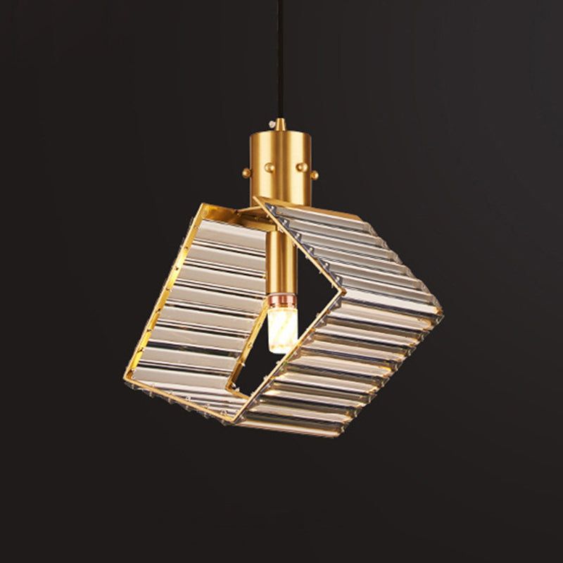 Lampe à suspension en cristal prismatique - Lampe suspendue en laiton du milieu du siècle pour tables à manger