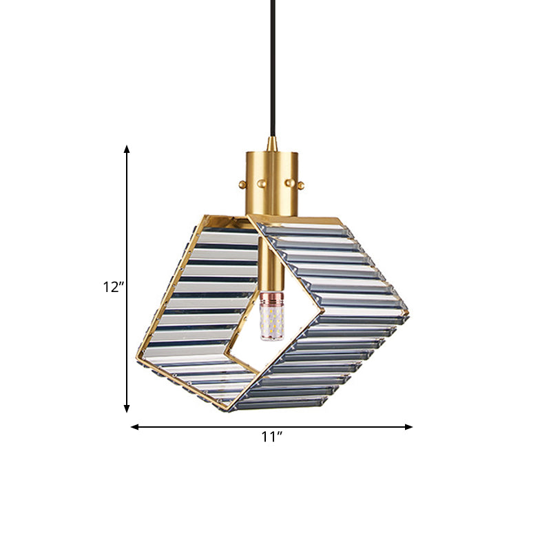 Lampe à suspension en cristal prismatique - Lampe suspendue en laiton du milieu du siècle pour tables à manger
