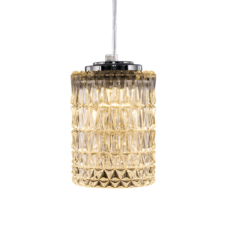 Modern Crystal Cylinder Pendant Light for Restaurants in Chrome