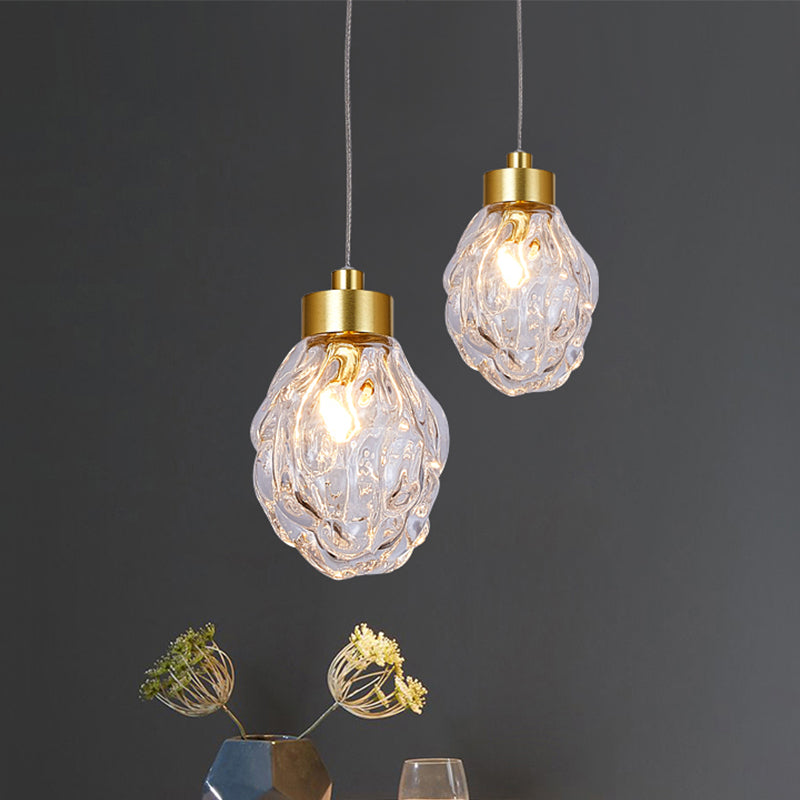 Modern Pineal Fruit Ceiling Light Clear Glass Pendant Lamp Gold