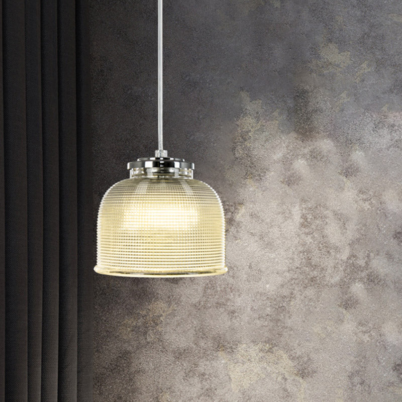 Latticed Glass Bowl Pendant Light – Modern Chrome Ceiling Lamp